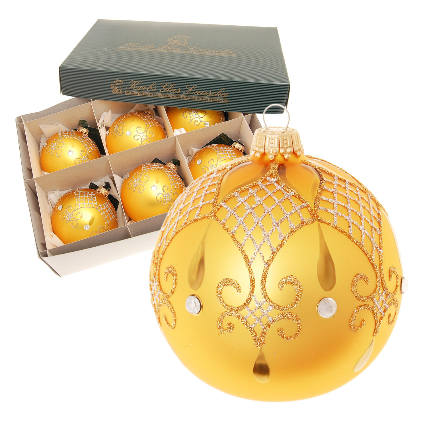 Krebs Glas Lauscha Christbaumkugeln Gold 8x8x8 cm