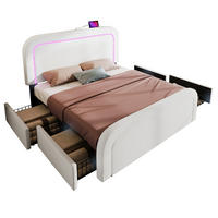 POLSTERBETT mit Matratze 140/200 cm aus Sherpa mit USB-C, LED und 4 Schubladen Weiß - Weiß, Fell (140/200cm) - Modenvie