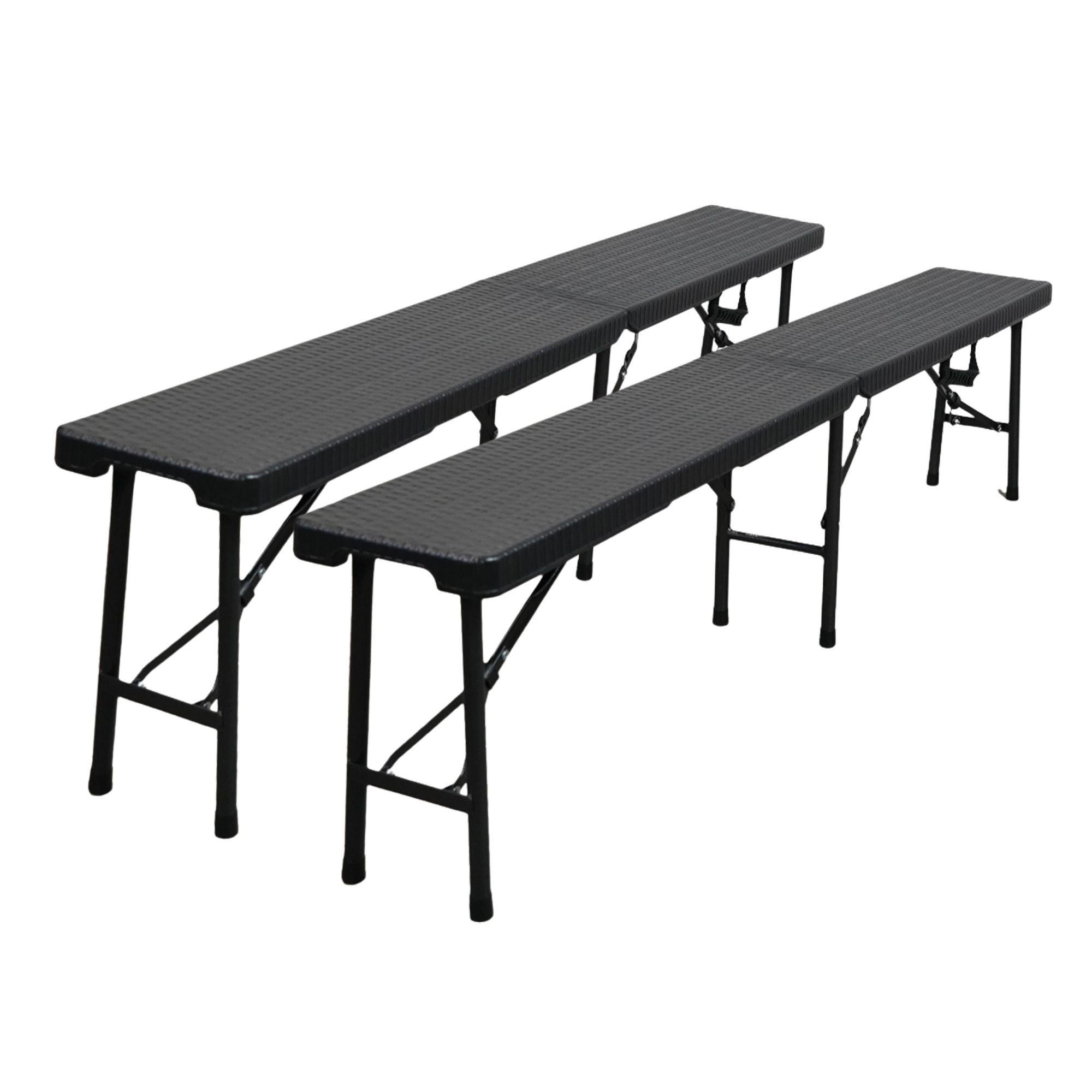 BIERBANK 2er Set klappbar wetterfest 8 Personen Kunststoff Rattan Optik Schwarz - Schwarz, Kunststoff (180/43/43cm) - CHEFGASTRO