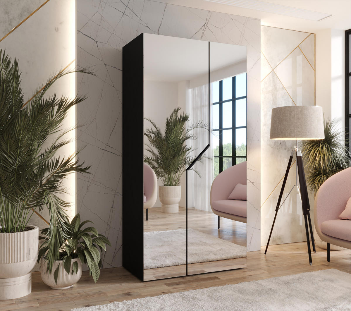 DREHTÜRENSCHRANK 202/100/52 2-türig - Schwarz, Holz/Metall (100/202/52cm) - Abiks Möbel