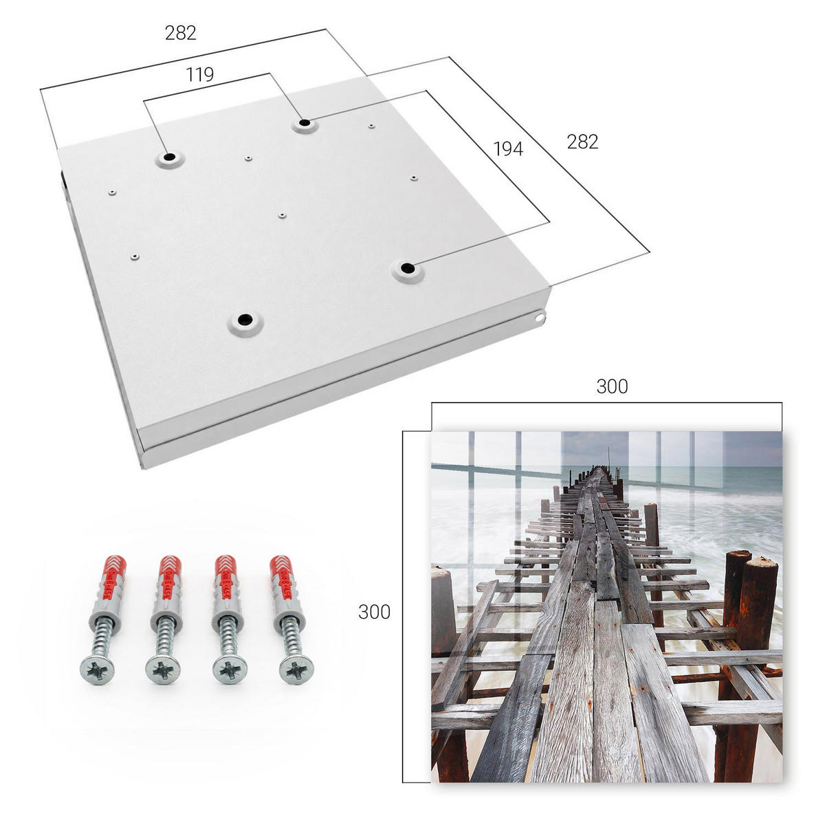 SCHLÜSSELBOX Weiß 30x30 cm – Türöffnung nach rechts - Endloser Hafen - Grau, Metall (30/30/5cm) - TULUP