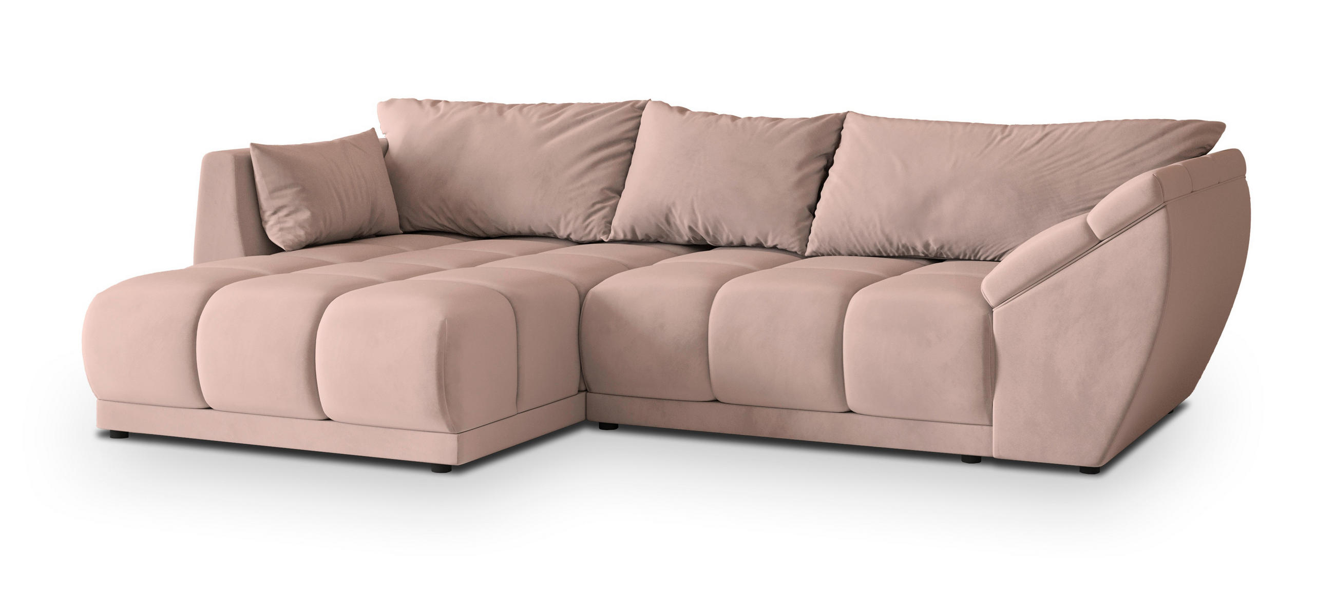 ECKSOFA ORENTI L-S Rosa Velours-Stoff mit Schlaffunktion - Rosa, Holz (287/182cm) - MASSENO
