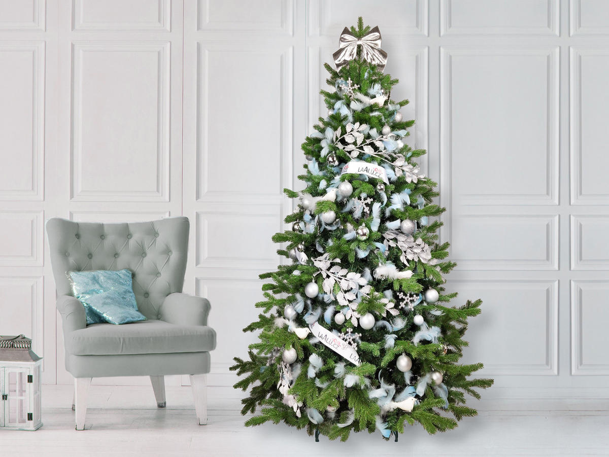 LAALU CHRISTBAUMKUGEL-SET 131 Stück in Luxusbox SKY SILVER für Weihnachtsbäume 240-270 cm - Silberfarben/Weiß, Kunststoff/Textil (55/50/75cm) - LAALU