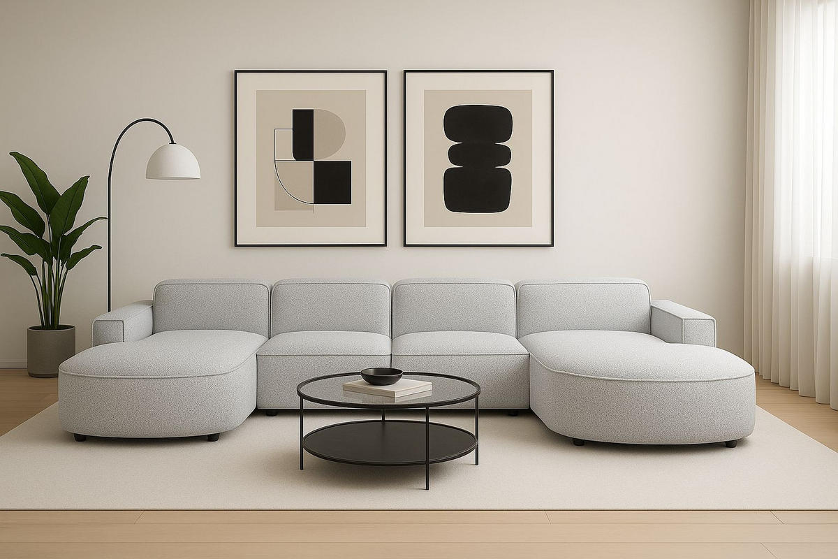 ECKSOFA Cursal Round U-Form, Stoff Artico, Nata - Grau, Holz (364/166cm) - Kaiser Möbel