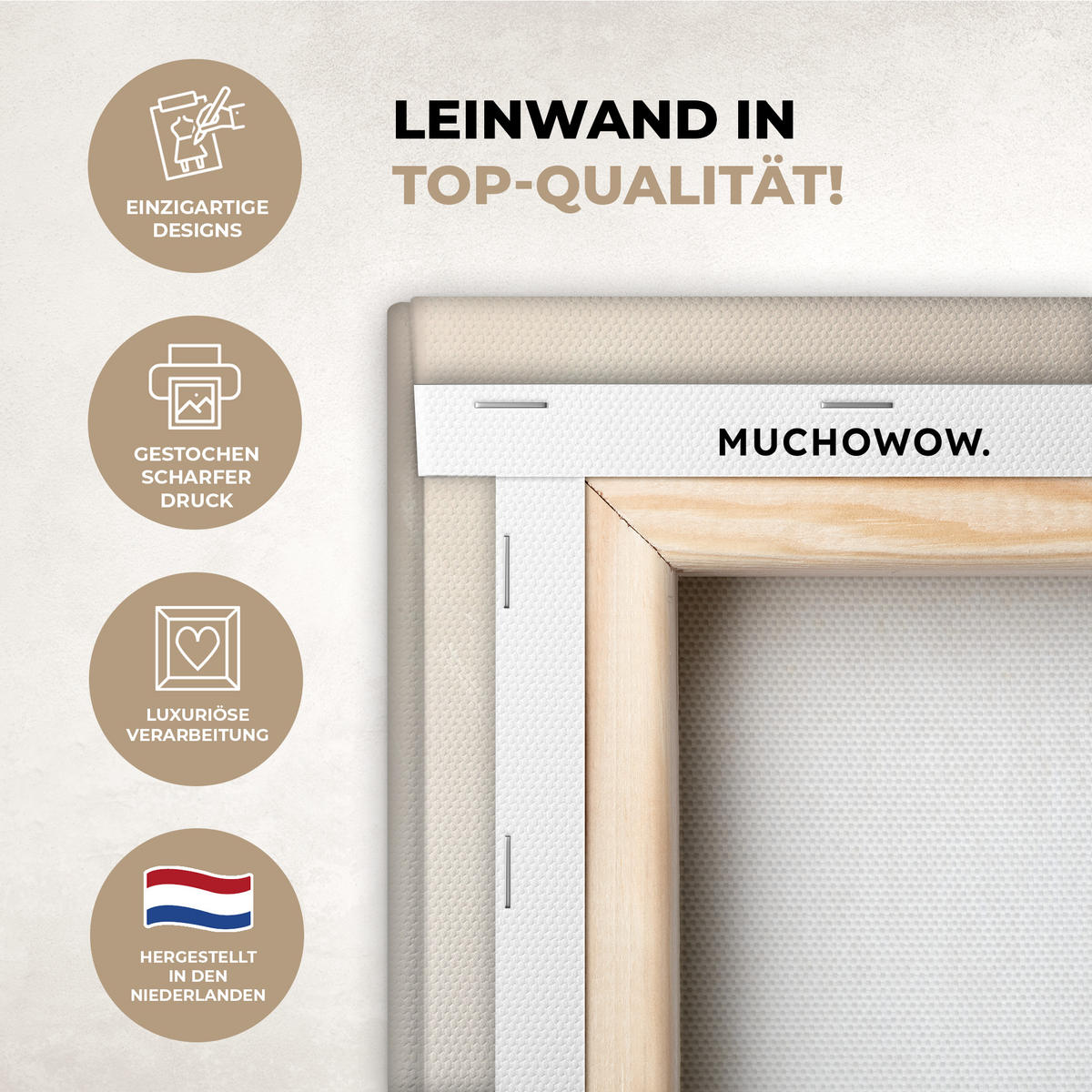LEINWANDBILD Beige - Natur - Abstrakt - Modern 50x50 cm - Beige, Textil (50/50cm) - MuchoWow