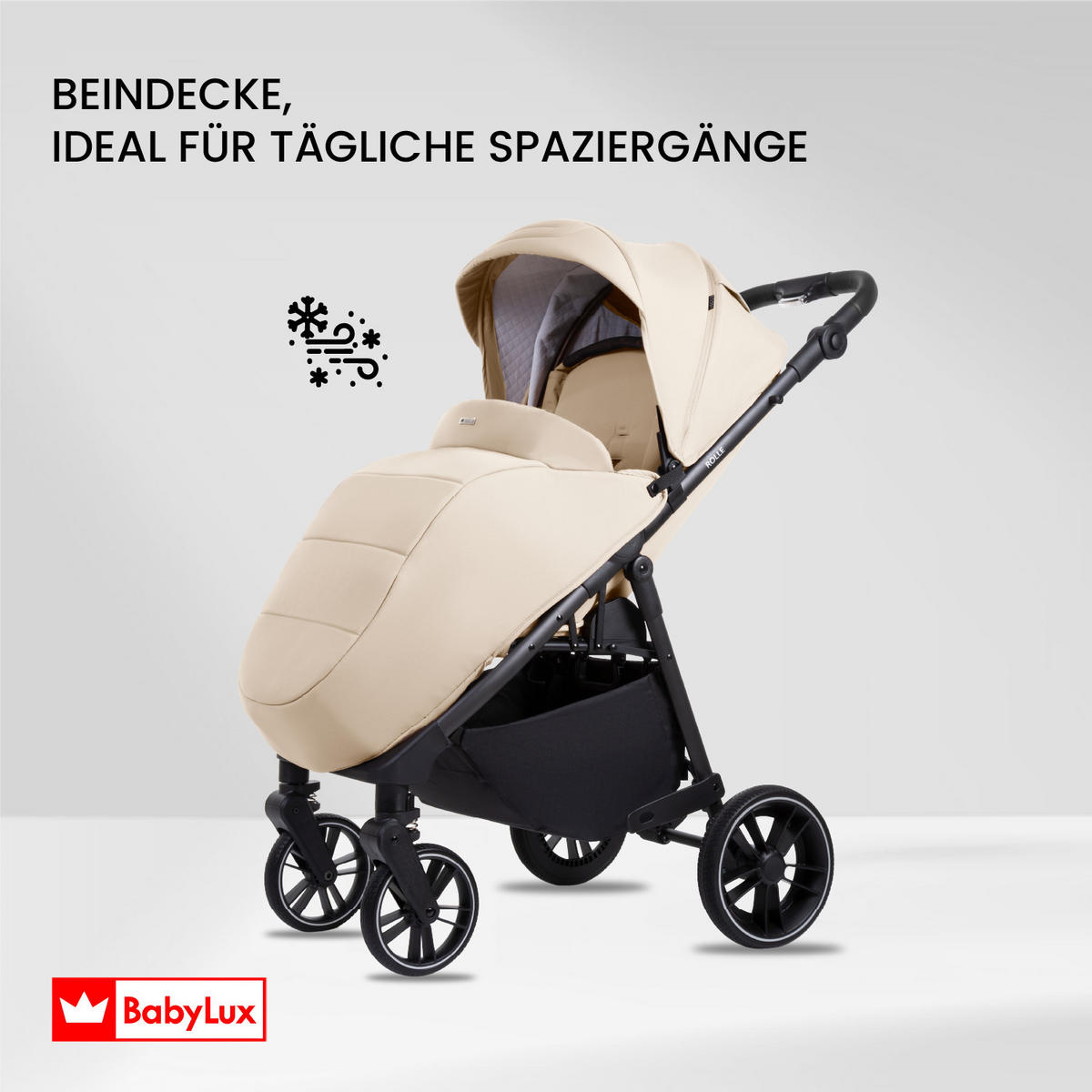 BUGGY Rolle, Klein und Leicht, Teleskopische Führung, Kompakt Faltbar, Wickeltasche, Reisetasche - Beige/Schwarz, Textil/Metall (58/98cm) - BabyLux