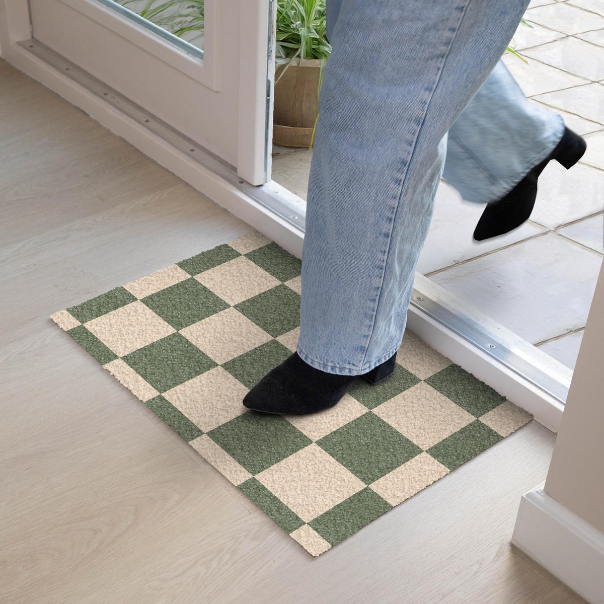 FUSSMATTE Schachbrettmuster - Grün - Beige - Blöcke 60x40 cm - Olivgrün, Kunststoff (60/0.4cm) - MuchoWow