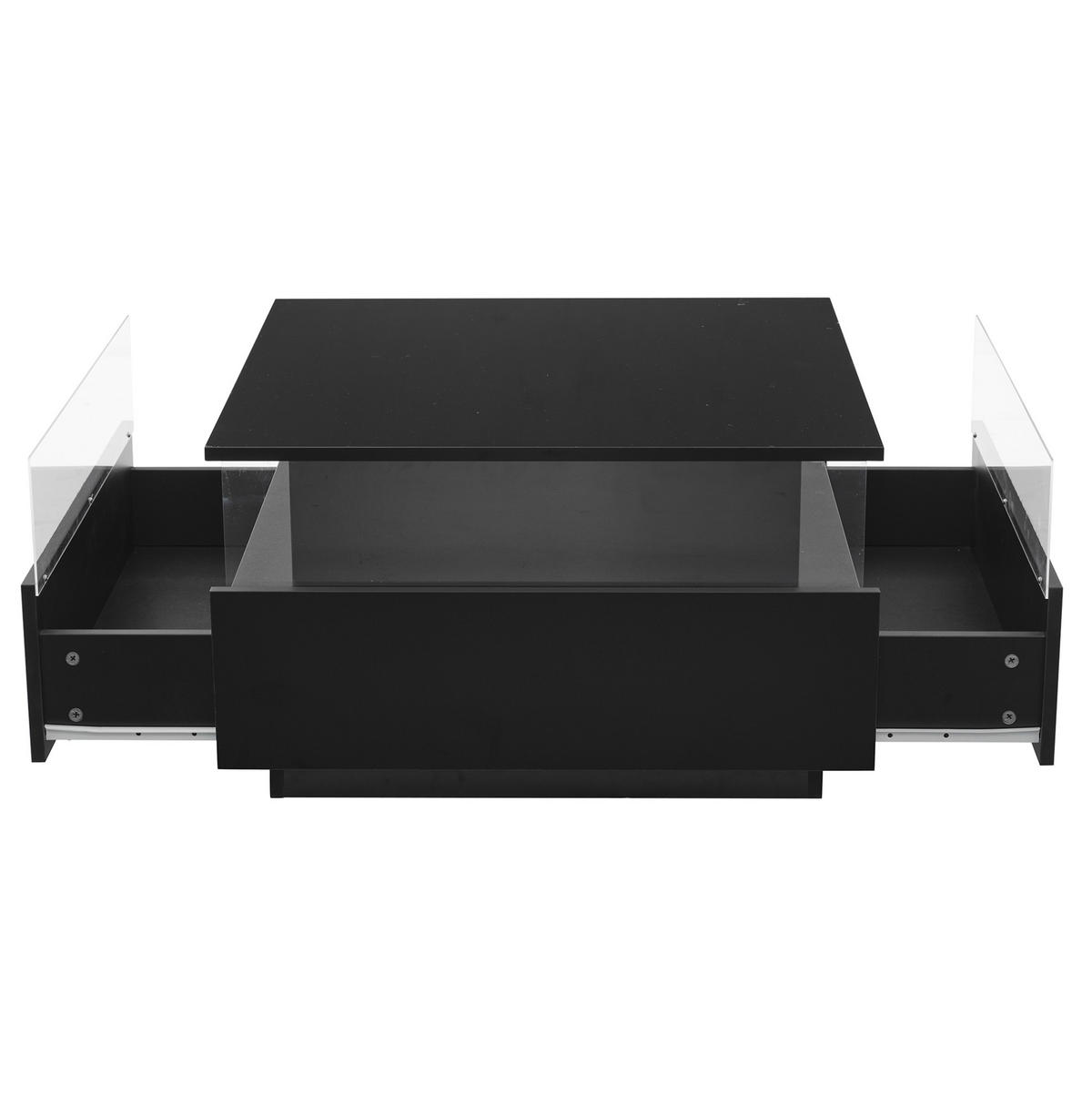 COUCHTISCH 70/70 cm mit LED-Beleuchtung und 2 Schubladen - Schwarz, Holzwerkstoff (70/70/41cm) - BEAOK