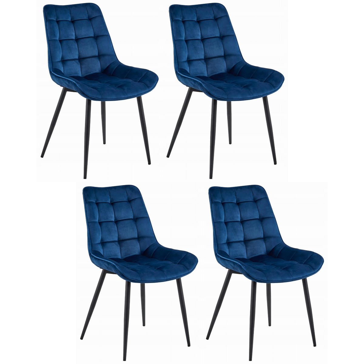 STUHL BARDI 4-er Set, Blau, Schwarz, mit Samtstoff gepolstert - Anthrazit, Textil/Metall (54/84/61cm) - Komodee