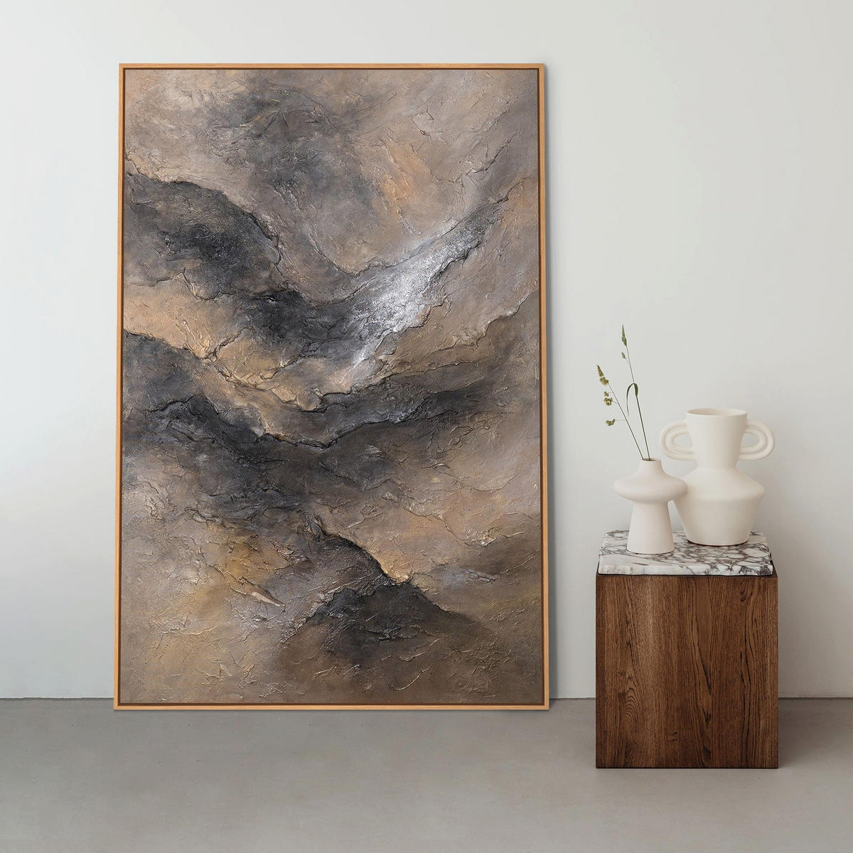 GEMÄLDE Dunkelheit und Morgendämmerung Schattenfugenrahmen Eichefarben 120x80 cm - Eichefarben, Holz (120/80cm) - YS-art gallery