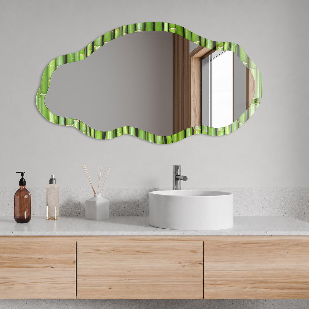 SPIEGEL 90x45 cm asymmetrisch mit Druck - Grüner Bambus - Transparent, Glas (45/90/0.4cm) - TULUP