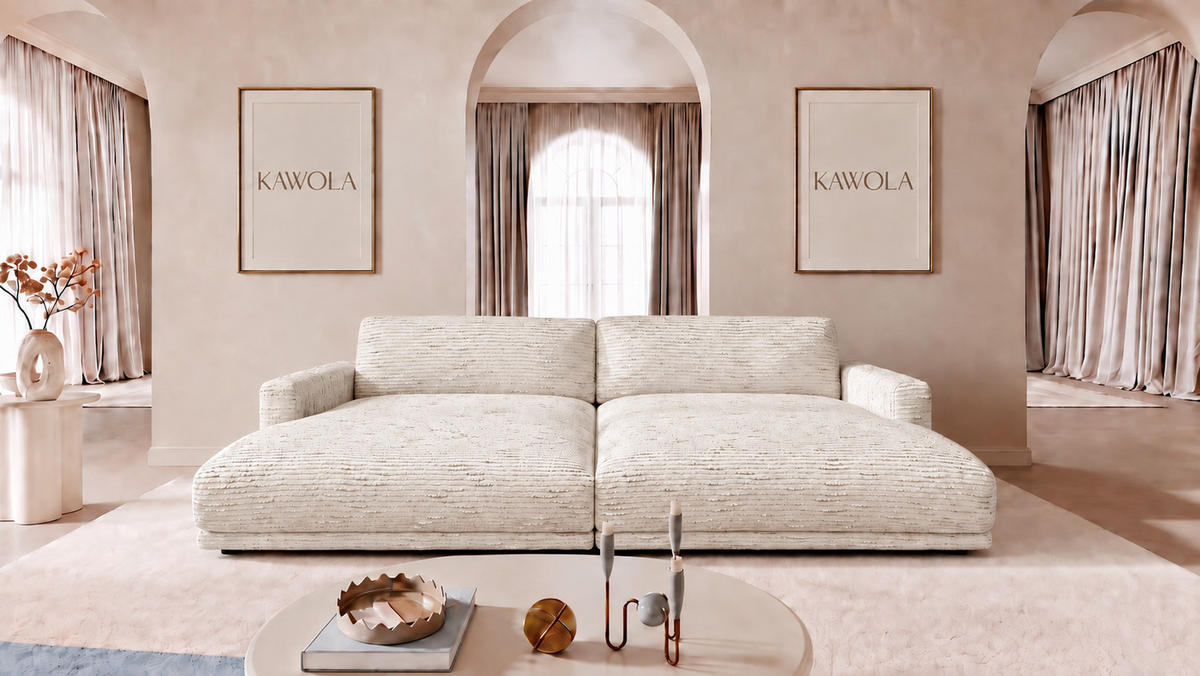 BIG SOFA MARLIN Cremeweiß Flachgewebe - Creme/Schwarz, Kunststoff/Textil (262/80/168cm) - KAWOLA