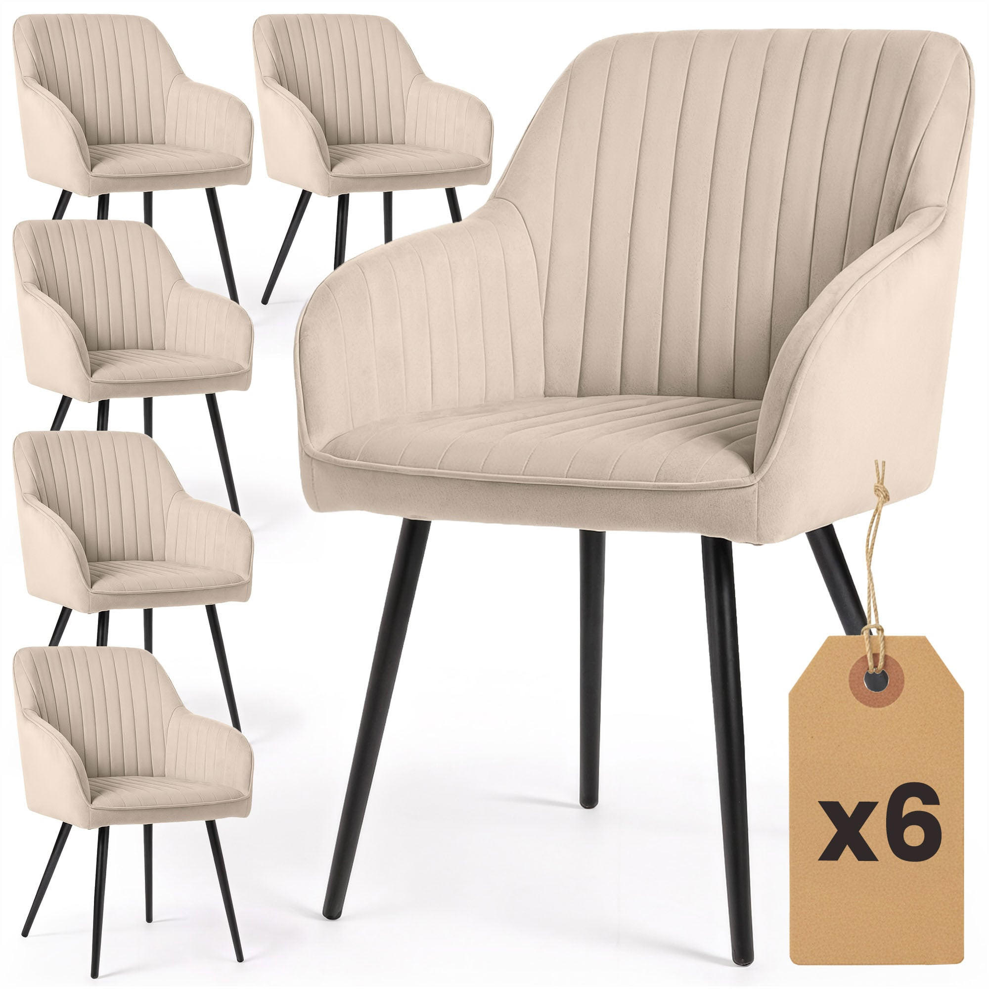RAUMHIRSCH FURNITURE ČALOUNĚNÁ ŽIDLE, sada 6 ks, kovové nohy, béžová, černá 54,5/82/58