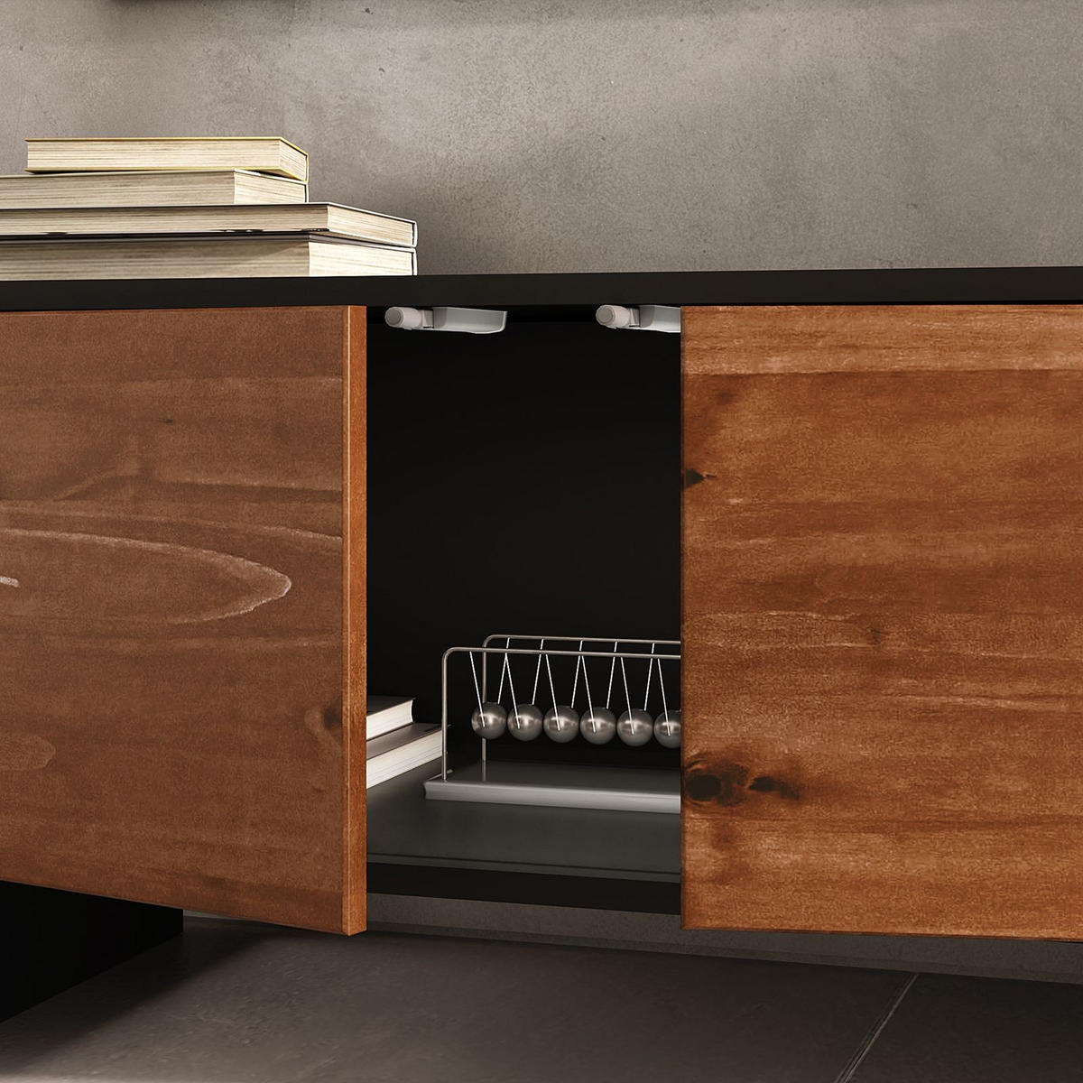 LOWBOARD ARTO - Kastanienfarben/Schwarz, Holz (184/42/39cm) - IDIMEX