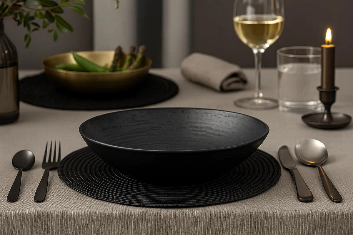 COSY & Trendy Tiefe Teller / Pastateller Merio ø 21,5 cm - 6 Stück - Schwarz, Keramik (22/22/6cm) - Cosy & Trendy