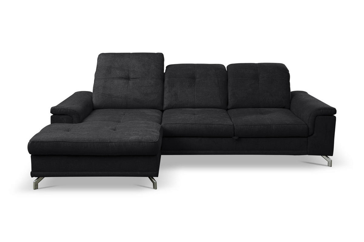 ECKSOFA PANAMA mit Schlaffunktion und Bettkasten, Farbe: Schwarz, Velourstoff, Ottomane Links - Schwarz, Textil (270/180cm) - VENASI MÖBEL