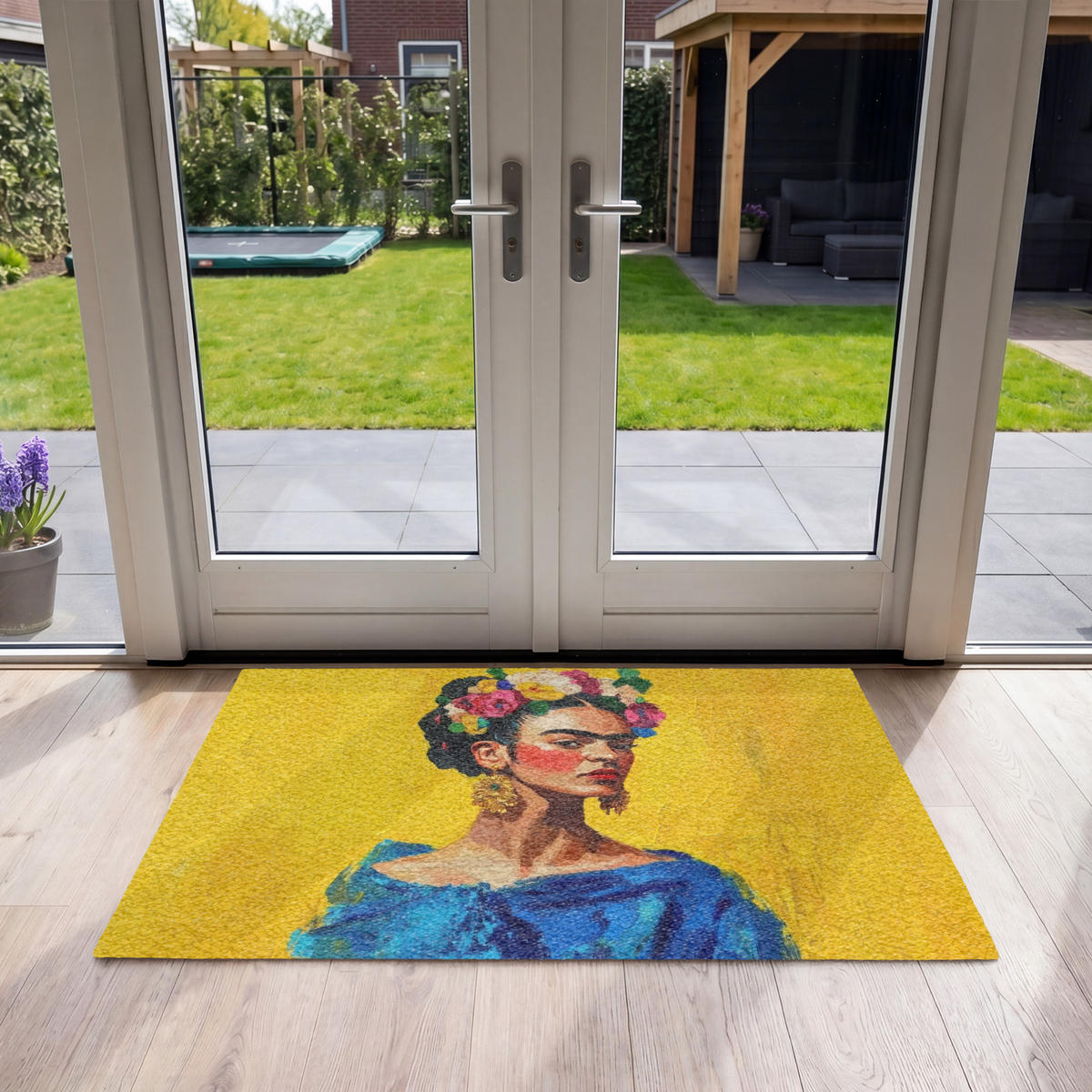 ROHOŽKA Frida Kahlo - Žena - Žlutá - Modrá - Květiny 120x80 cm - žlutá, textil/umělá hmota (120/0.4cm) - MuchoWow