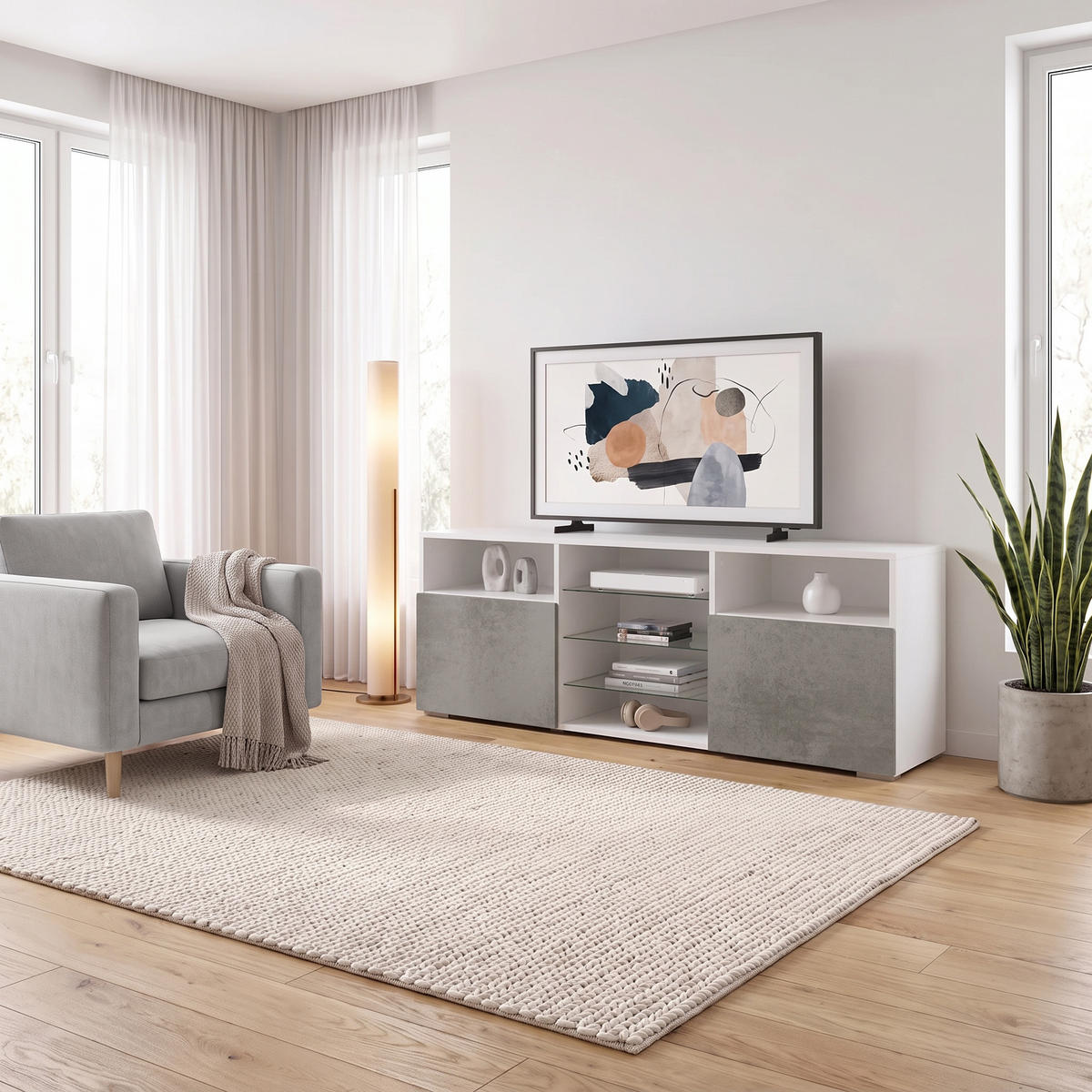 LOWBOARD Granada Front in Beton dunkel Optik - Dunkelgrau, Holzwerkstoff (146/54/35cm) - Vladon