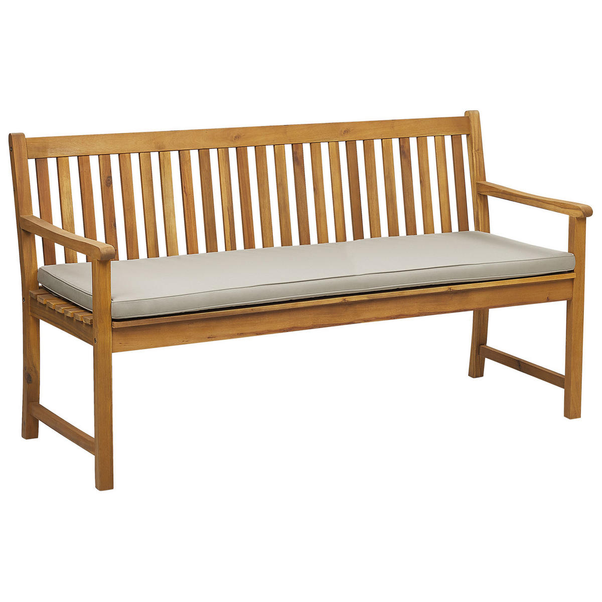 GARTENBANK zertifiziertes Holz hellbraun Auflage taupe 160 cm Vivara - Taupe/Hellbraun, Holz (160/88/61cm) - Beliani