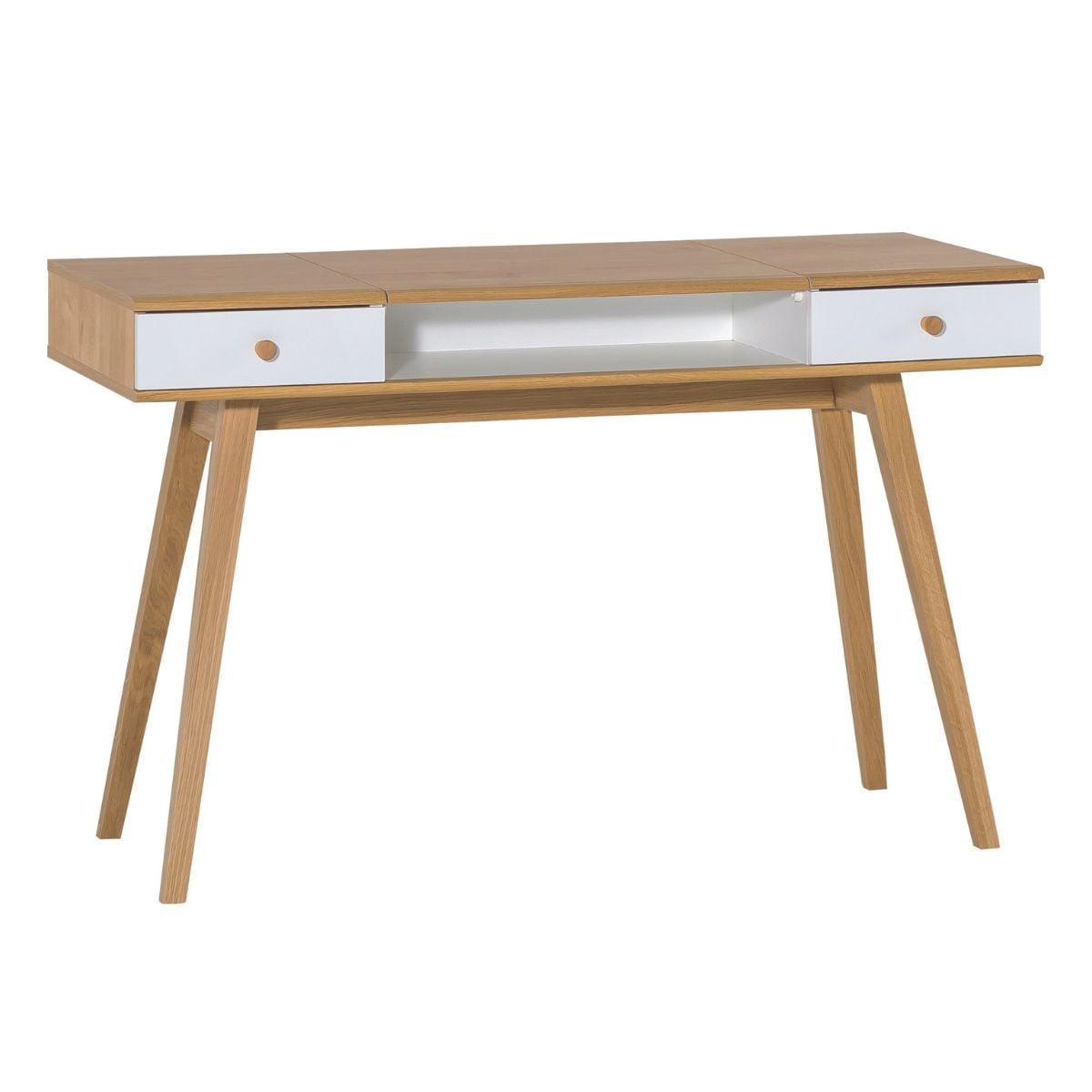 SCHMINKTISCH mit klappbarem Spiegel und 2 Schubladen - L120 cm - Eiche Bianco, Holzwerkstoff (50/116.6/41.5cm) - Calicosy