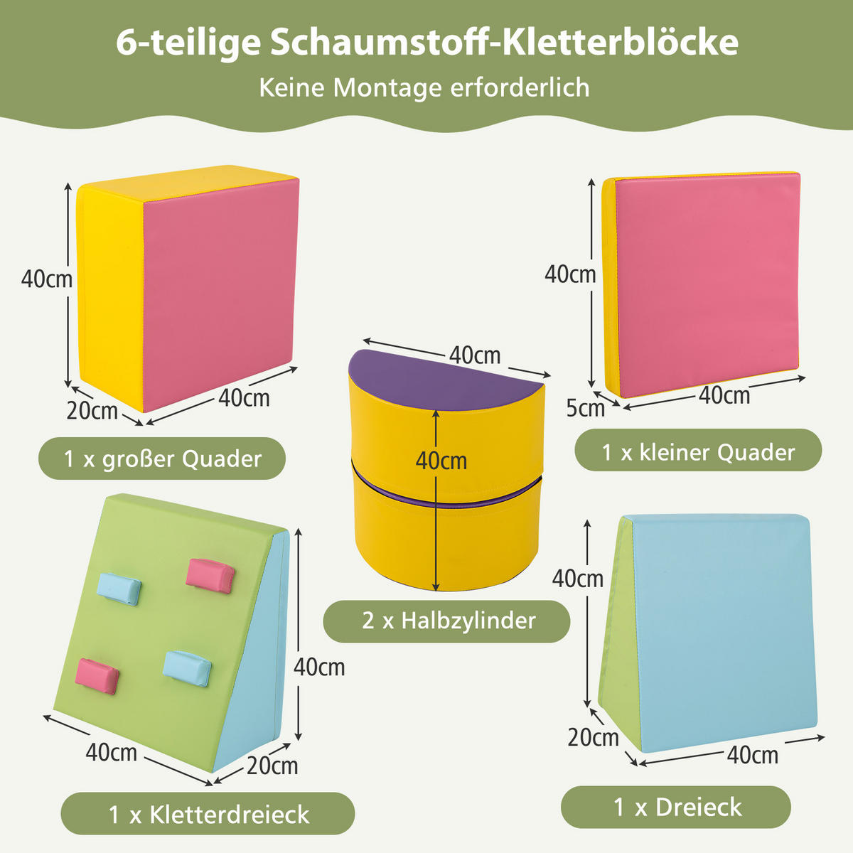 SCHAUMSTOFFBLOCK Farbig (6-teilig) - Multicolor, Kunststoff (40/20/40cm) - COSTWAY