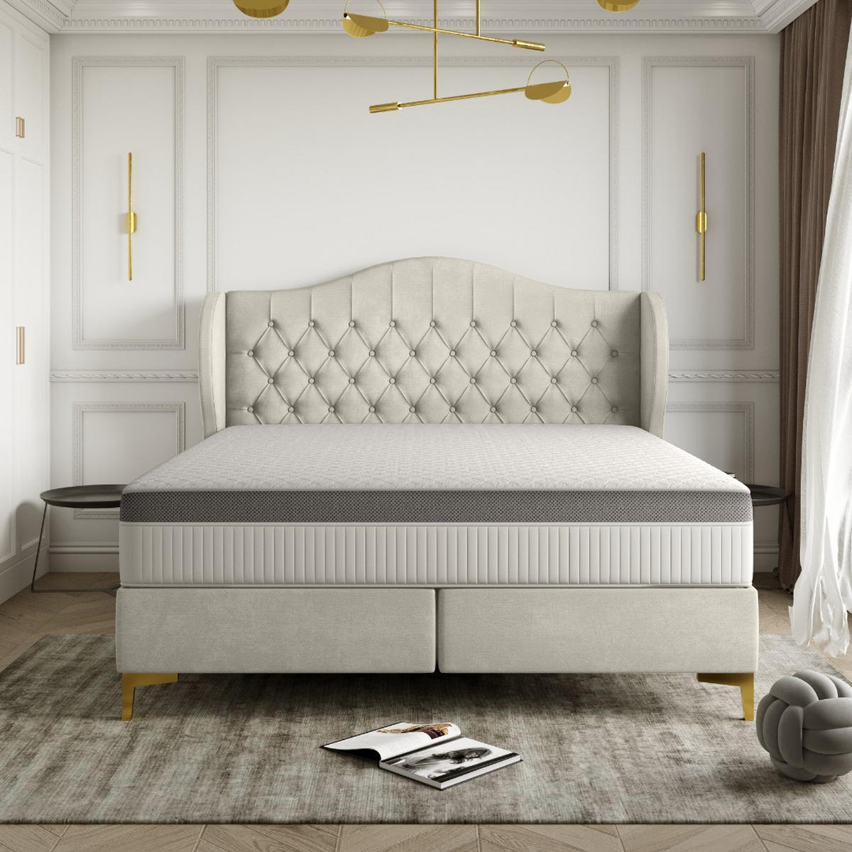 BETT mit Taschenmatratze LEGEND, Whisper-Stoff Creme 140x200 cm - Creme, Holz/Textil (140/200cm) - Kaiser Möbel
