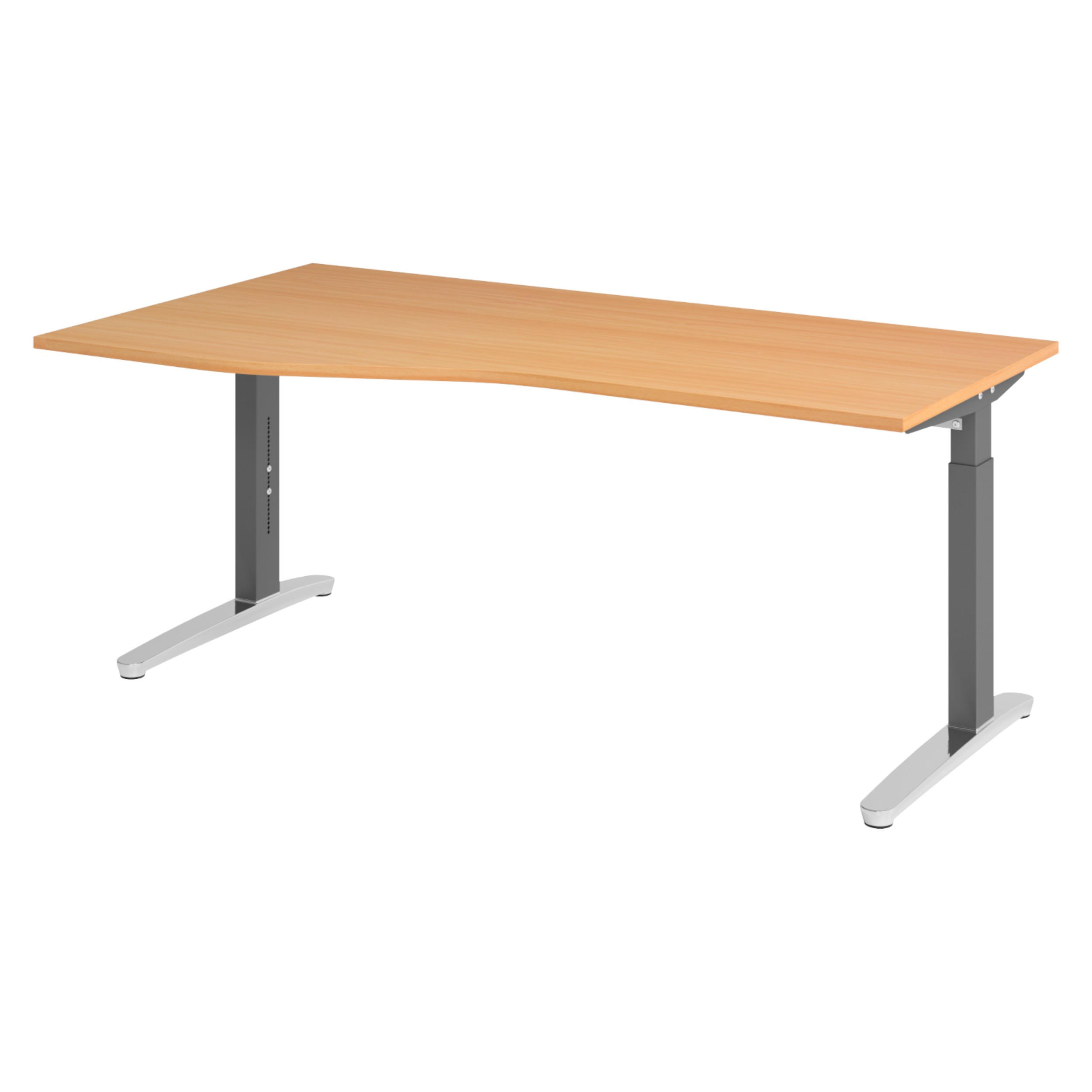 SCHREIBTISCH Serie-XB 100/180/74 cm in Buchefarben/Graphitfarben/Alu poliert - Buchefarben/Silberfarben, Holzwerkstoff (100/180/74cm) - bümö