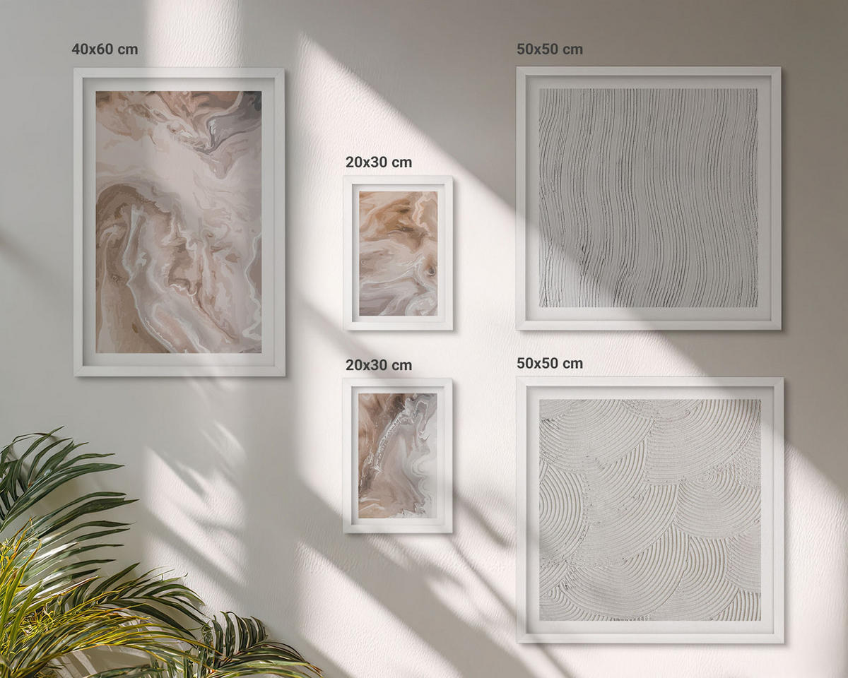 BILDER SET 5er Set - 50x50 cm & 20x30 cm & 40x60 cm Weißer Rahmen - Abstrakte Marmormuster aus Stein - Weiß, Kunststoff (40/60cm) - TULUP