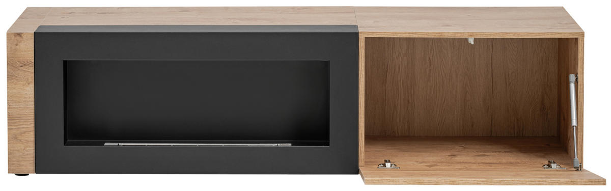 TV-LOWBOARD Ribbeck Eiche, schwarz 160 cm, TV Unterschrank mit Ethanol Kamin - Eichefarben/Schwarz, Holzwerkstoff/Kunststoff (160/45/42cm) - Inn.Furn