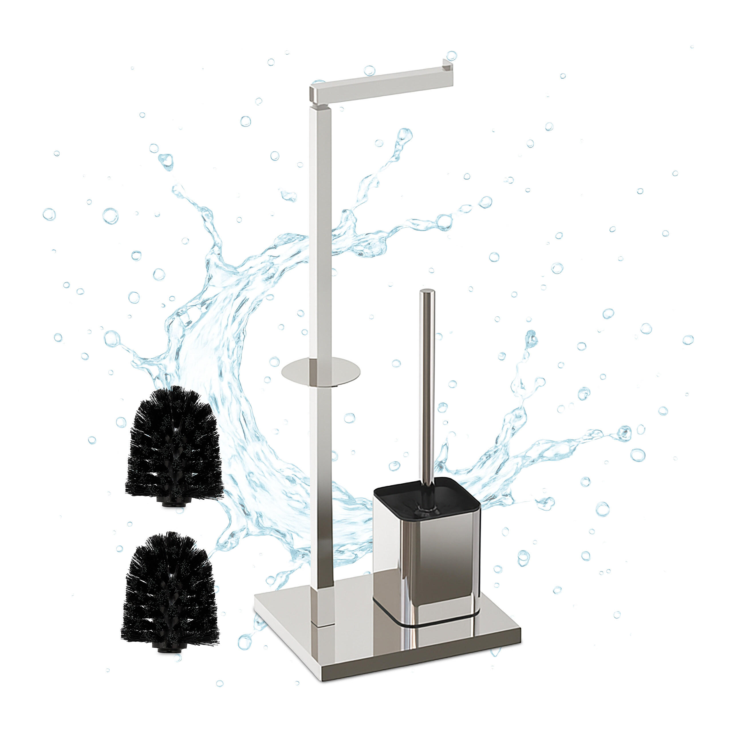 WC-GARNITUR - Silberfarben, Kunststoff/Metall (20/67.5/15.5cm) - Relaxdays
