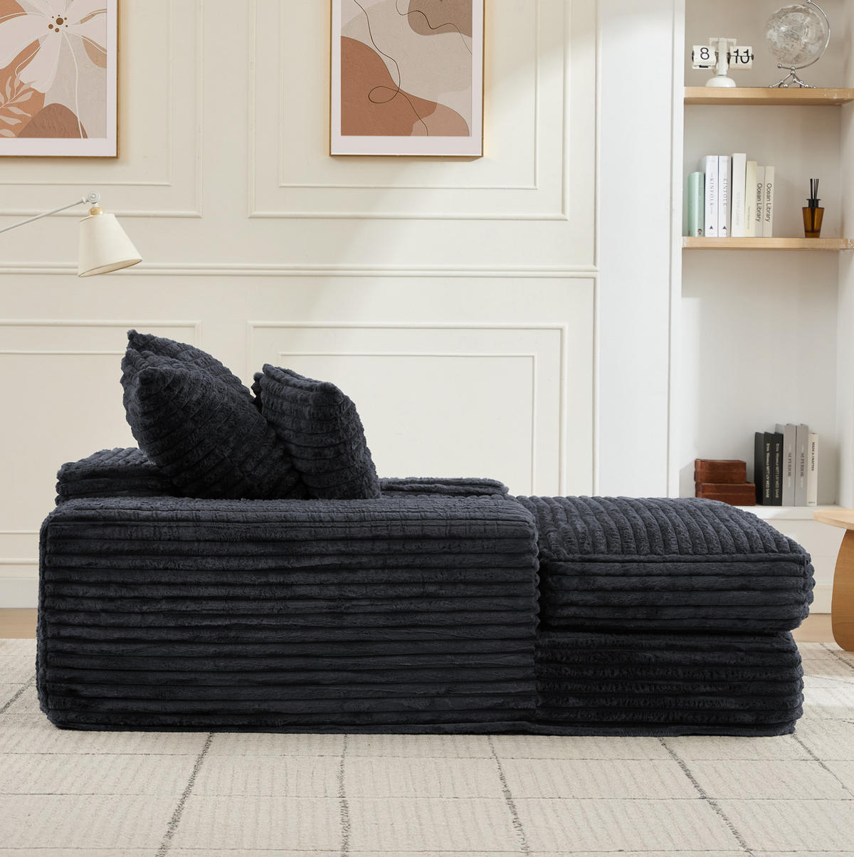 CHAISELONGUE Cordstoff mit Memory-Schaum und 4 Kissen 137/175/63 cm Grau - Grau, Textil (137/63/175cm) - Redom
