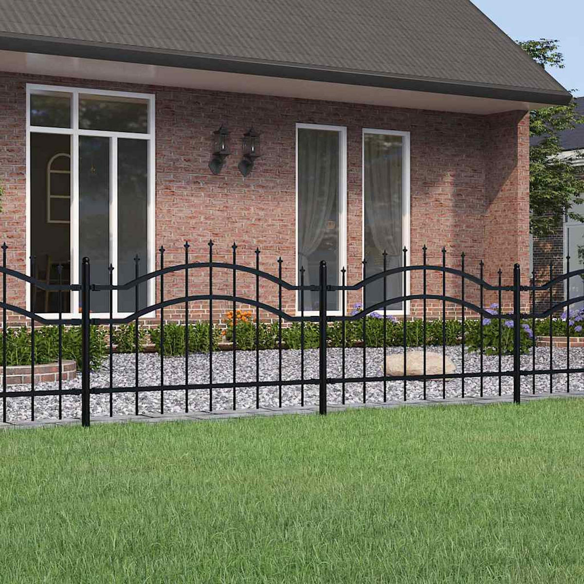 GARTENZAUN Mit Speerspitze Schwarz 240/75 Cm Stahl - Schwarz, Metall (5/115cm) - vidaXL