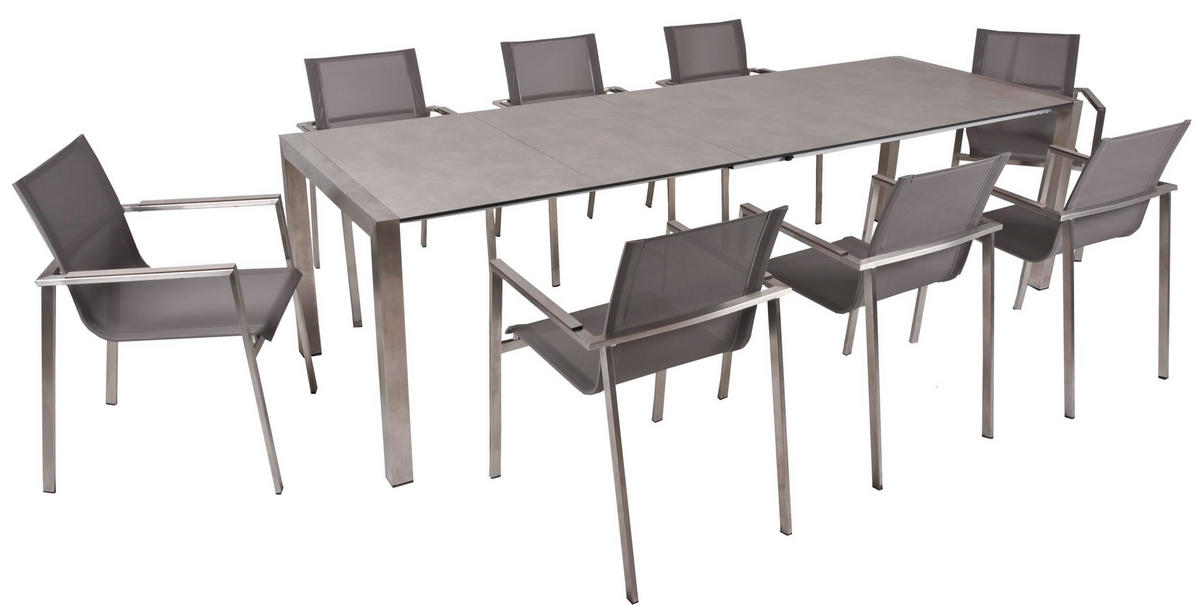 GARTEN-SITZGRUPPE Gino 9-teilig Gartenmöbel-Set - Grau, Kunststoff - DELUKE