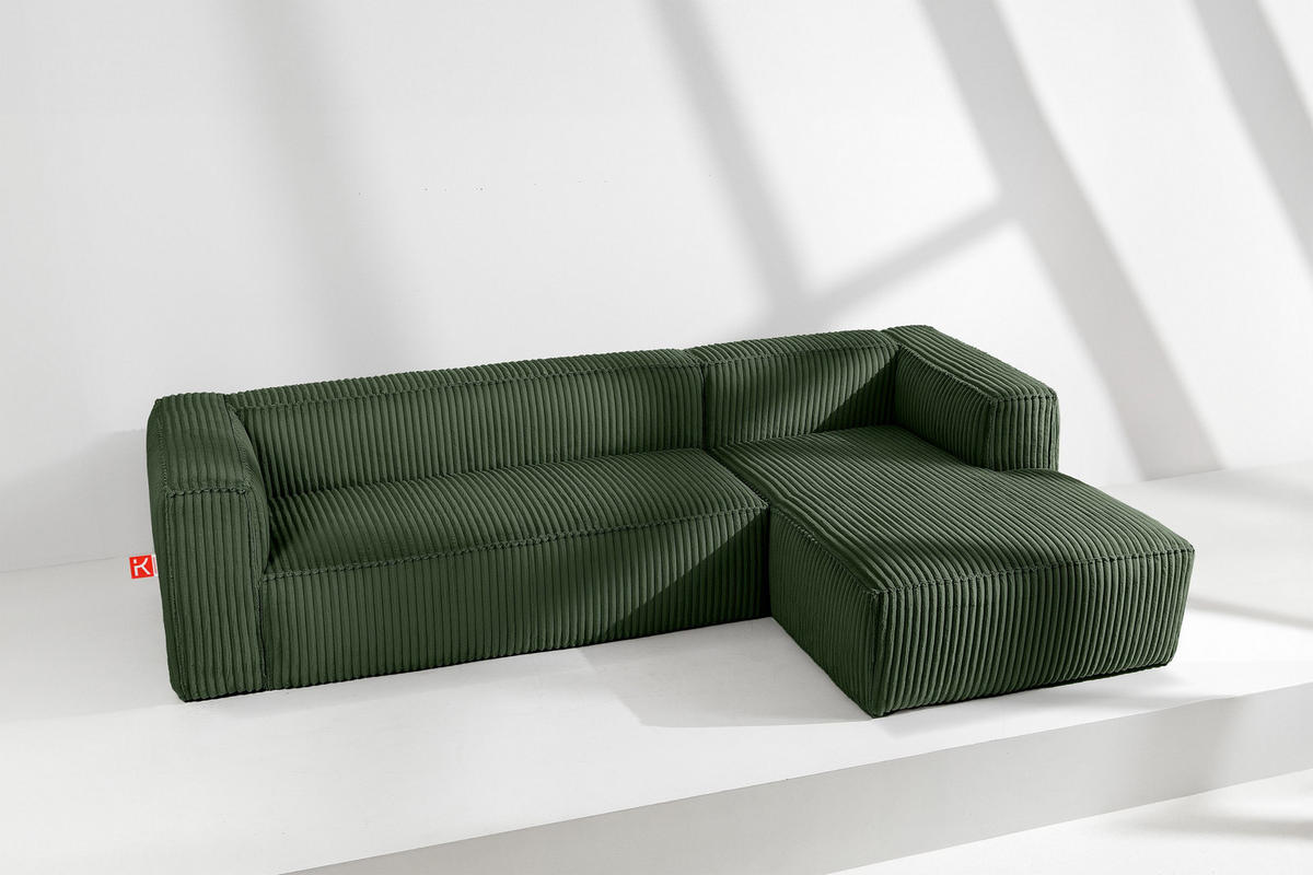 ECKSOFA-RECHTS FEROX Modern, Cord-Stoff, dunkelgrün - Dunkelgrün, Textil (305/175cm) - KONSIMO®