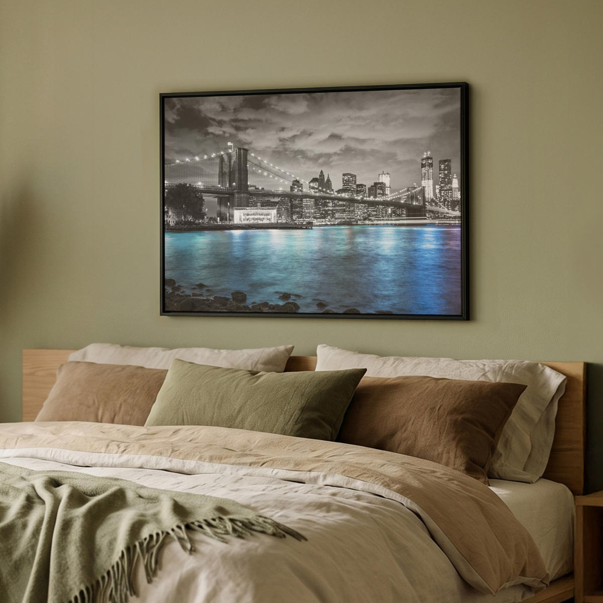 LEINWAND Bilder mit Rahmen - New York - Skyline - Stadt - Blau - 70x50 - Blaugrau, Textil (70/50cm) - MuchoWow