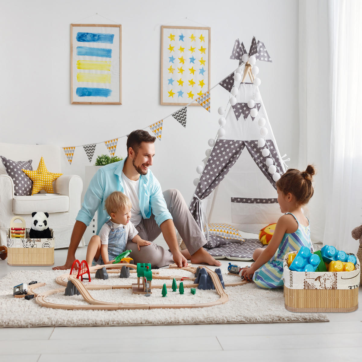 4XAUFBEWAHRUNGSKORB - Multicolor, Holz/Holzwerkstoff (23/33/17cm) - Relaxdays