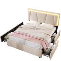 POLSTERBETT 160x200 cm Beige mit LED-Beleuchtung, 4 Schubladen und verstellbarem Kopfteil - Beige, Textil (160/200cm) - IVMEU