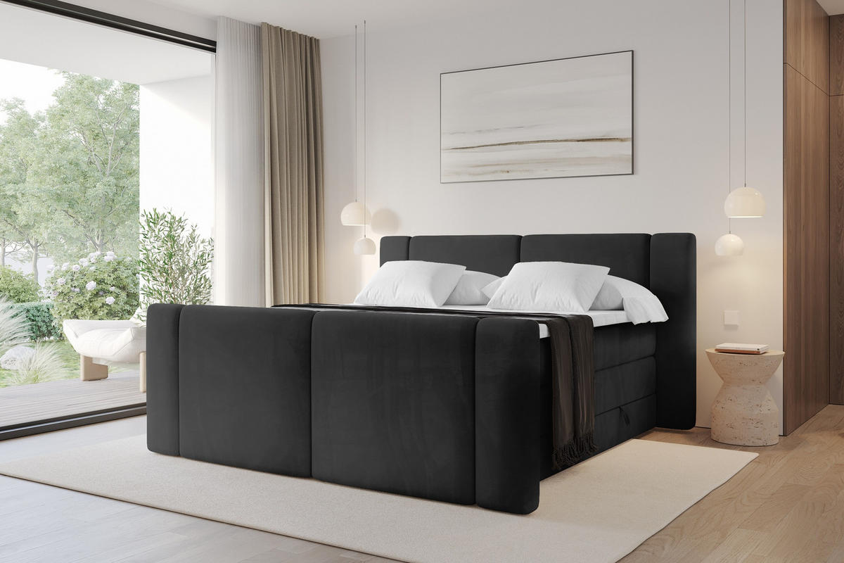 BOXSPRINGBETT mit Matratze H3/H4 - EVON KING Zanozek - 180x200 cm Schwarz - Schwarz, Holzwerkstoff (180/200cm) - ALTDECOR
