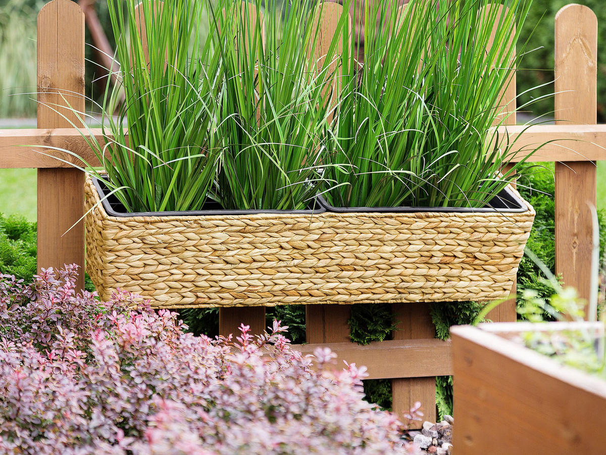 BLUMENTOPF sandbeige rechteckig 80/20/18 cm Kawala - Beige, Naturmaterialien (20cm) - Beliani