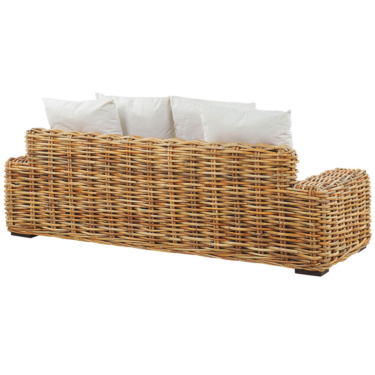GARTENSOFA 3-Sitzer Rattan natürlich Auflagen cremeweiß Forli - Beige/Naturfarben, Naturmaterialien (218/67/94cm) - Beliani