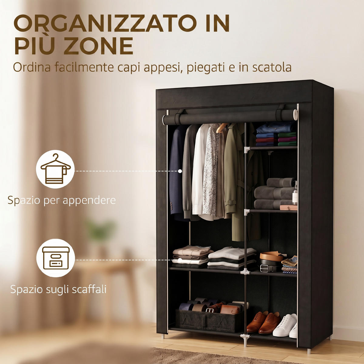 STOFFSCHRANK Schwarz 1 Stück - Schwarz, Metall (103/162.5/43cm) - GiPP