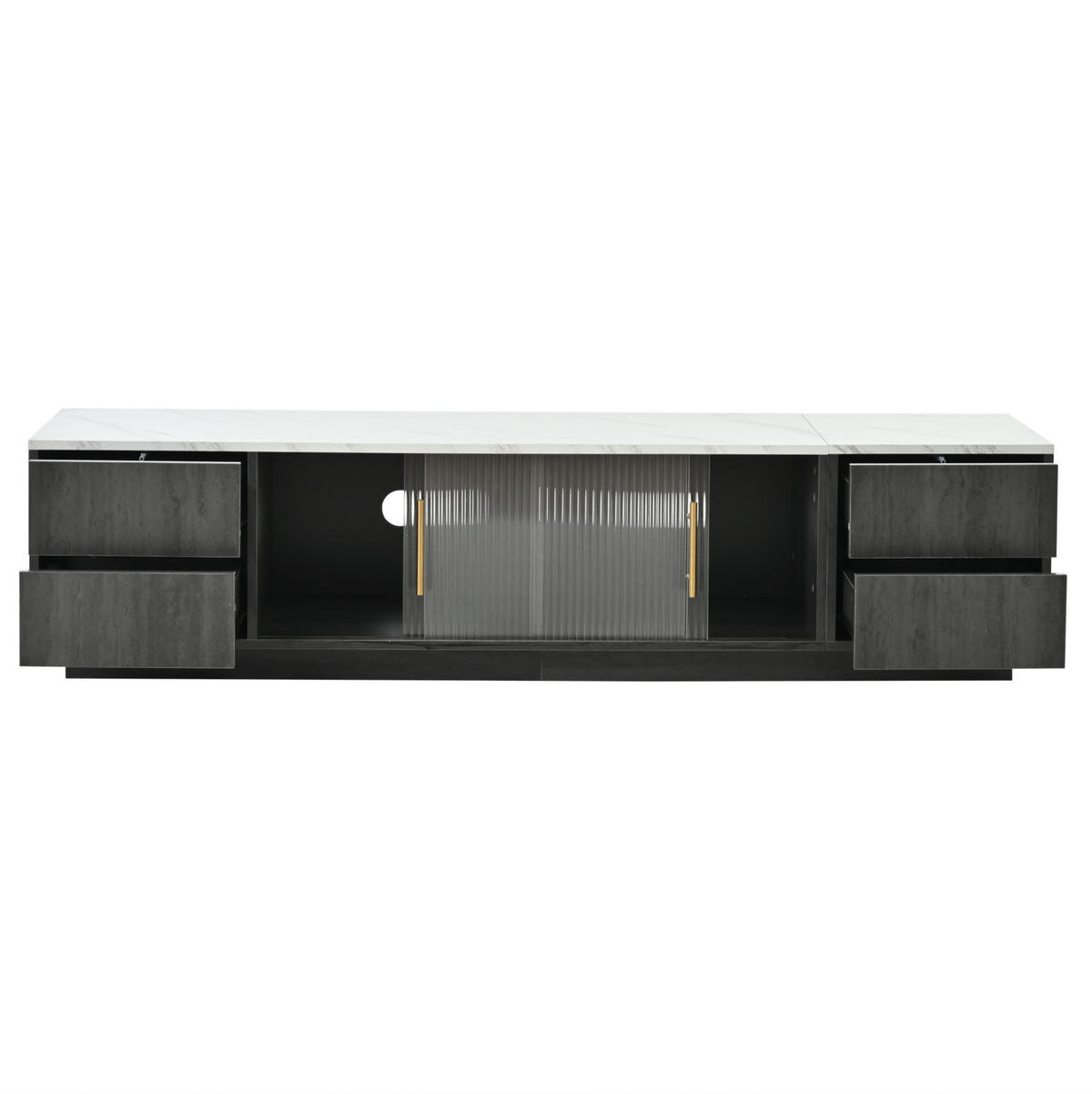 TV stolek 160/40/38,5 cm s kabelovým managementem, 4 zásuvkami Push-to-Open a dvířky ze skla, Šedá - šedá, kompozitní dřevo (160/38.5/40cm) - Redom