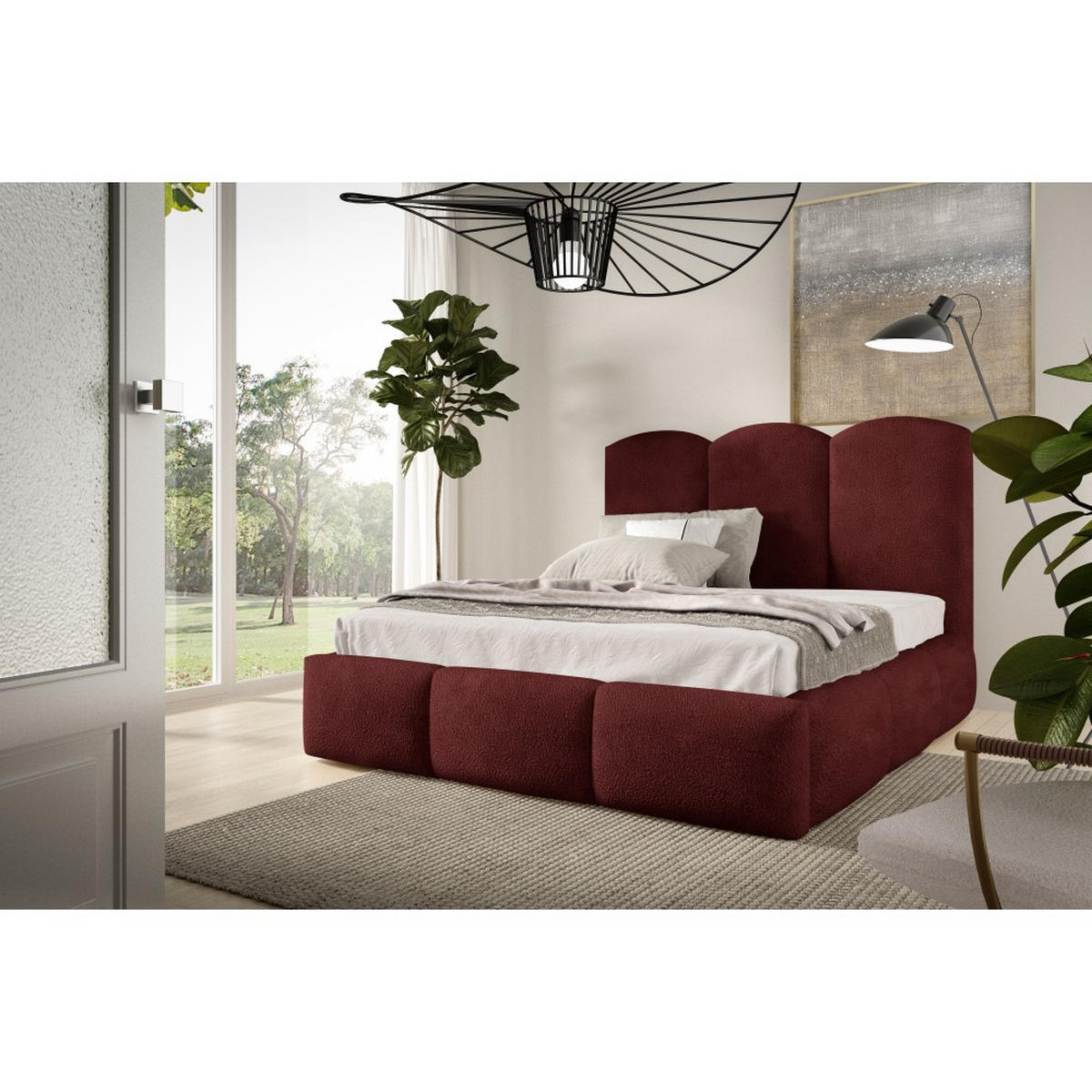 POLSTERBETT Bero, 160x200, Bouclé-Stoff, Dunkelrot - Dunkelrot, Textil (160/200cm) - Beautysofa