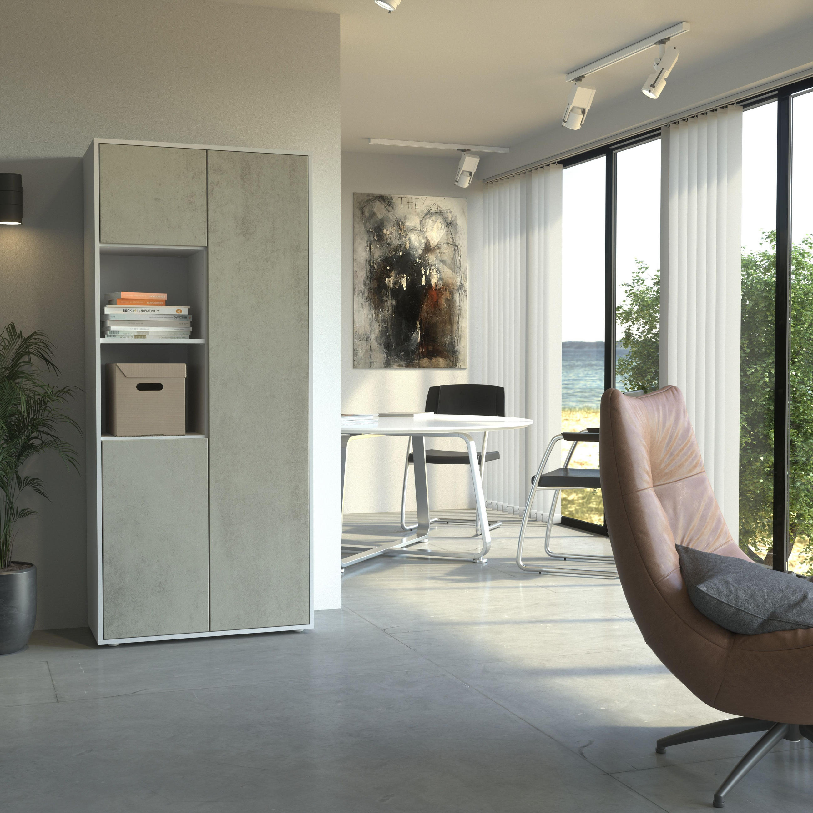 AKTENSCHRANK Amira T20 Beton Oxid 180/80/40 cm - Hellgrau, Holzwerkstoff (80/180/40cm) - SIMPLYFURN