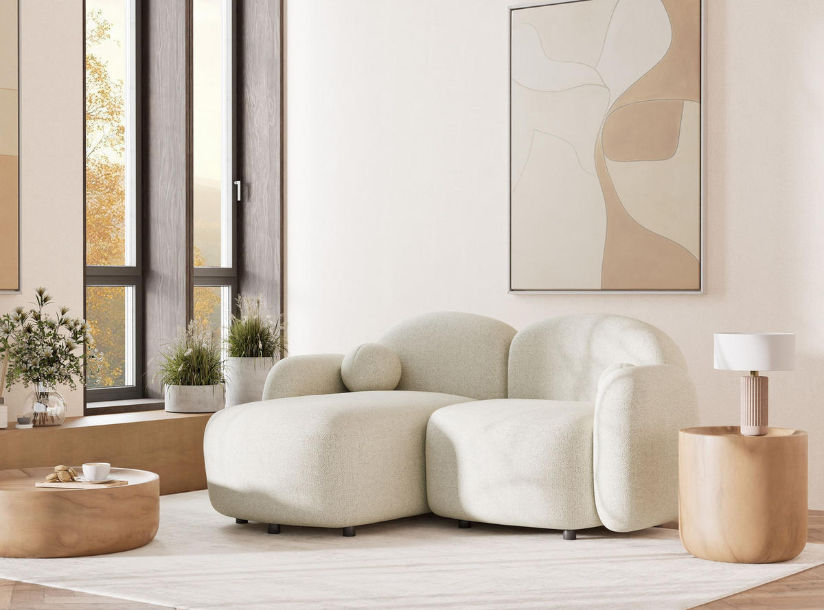 ECKSOFA Bahama Creme Webstoff - Links Seite - Creme/Schwarz, Holz/Holzwerkstoff (146/190cm) - Maison de Reve
