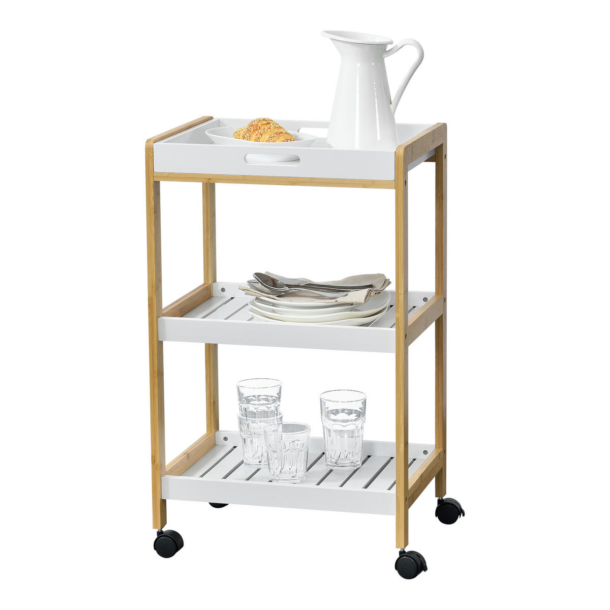 SERVIERWAGEN Lugano - Beige, Naturmaterialen (46/75/35cm) - [en.casa]