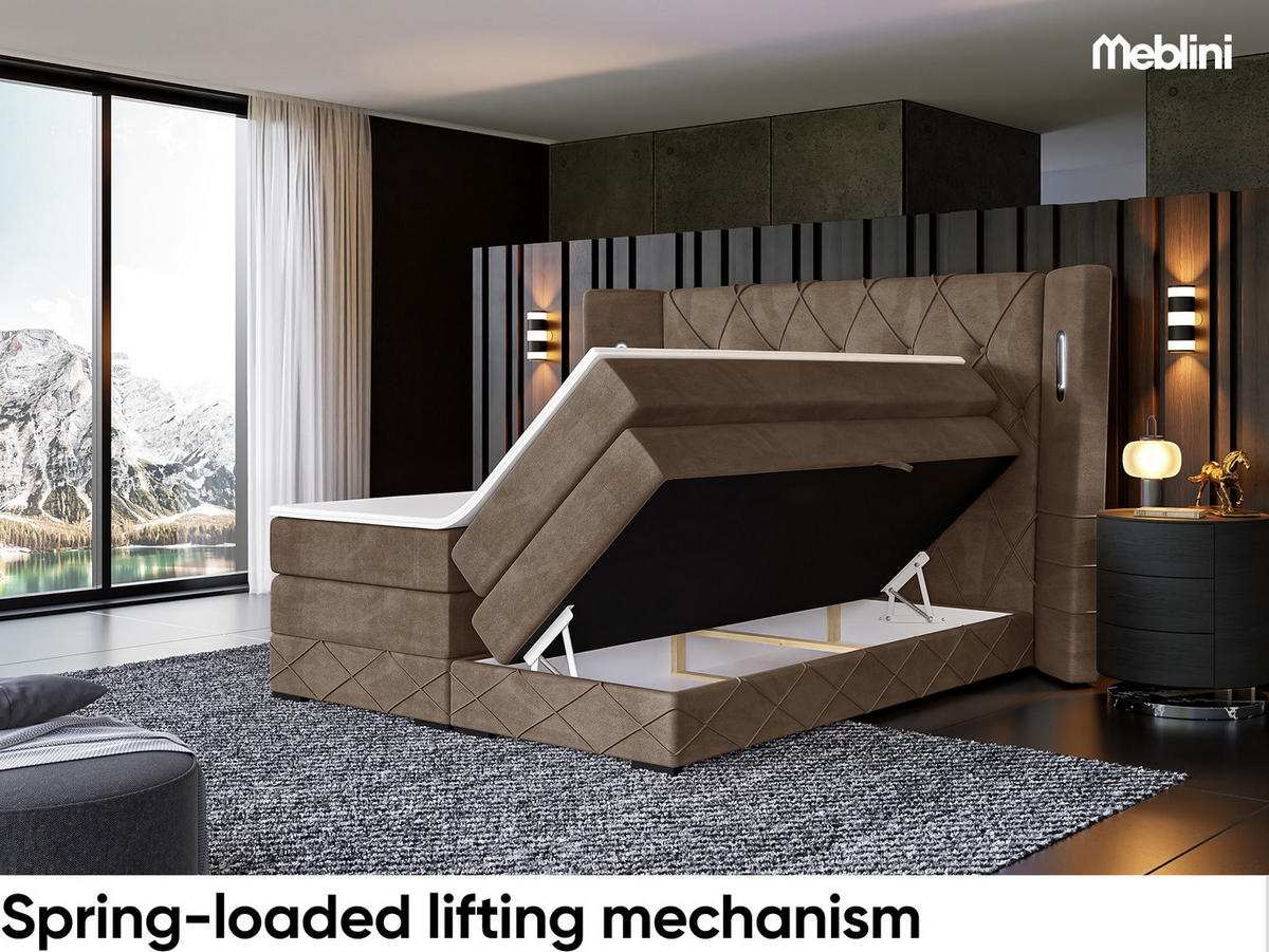 BOXSPRINGBETT Manuel - Schwarz/Braun, Holzwerkstoff/Textil (140/200cm) - Meblini