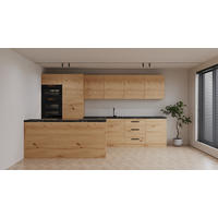 INSELKÜCHE Nexa Woodline – 360 cm + Insel 180 cm – K104-G360 - Hellbraun/Schwarz, Holzwerkstoff/Metall (360/210/60cm) - ROYAL24_MARKT