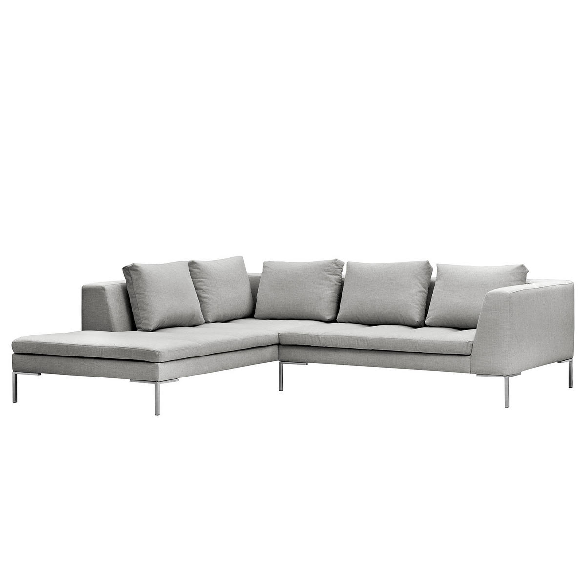 ECKSOFA mit Ottomane - Chromfarben/Hellgrau, Textil/Metall (255/230cm) - home24