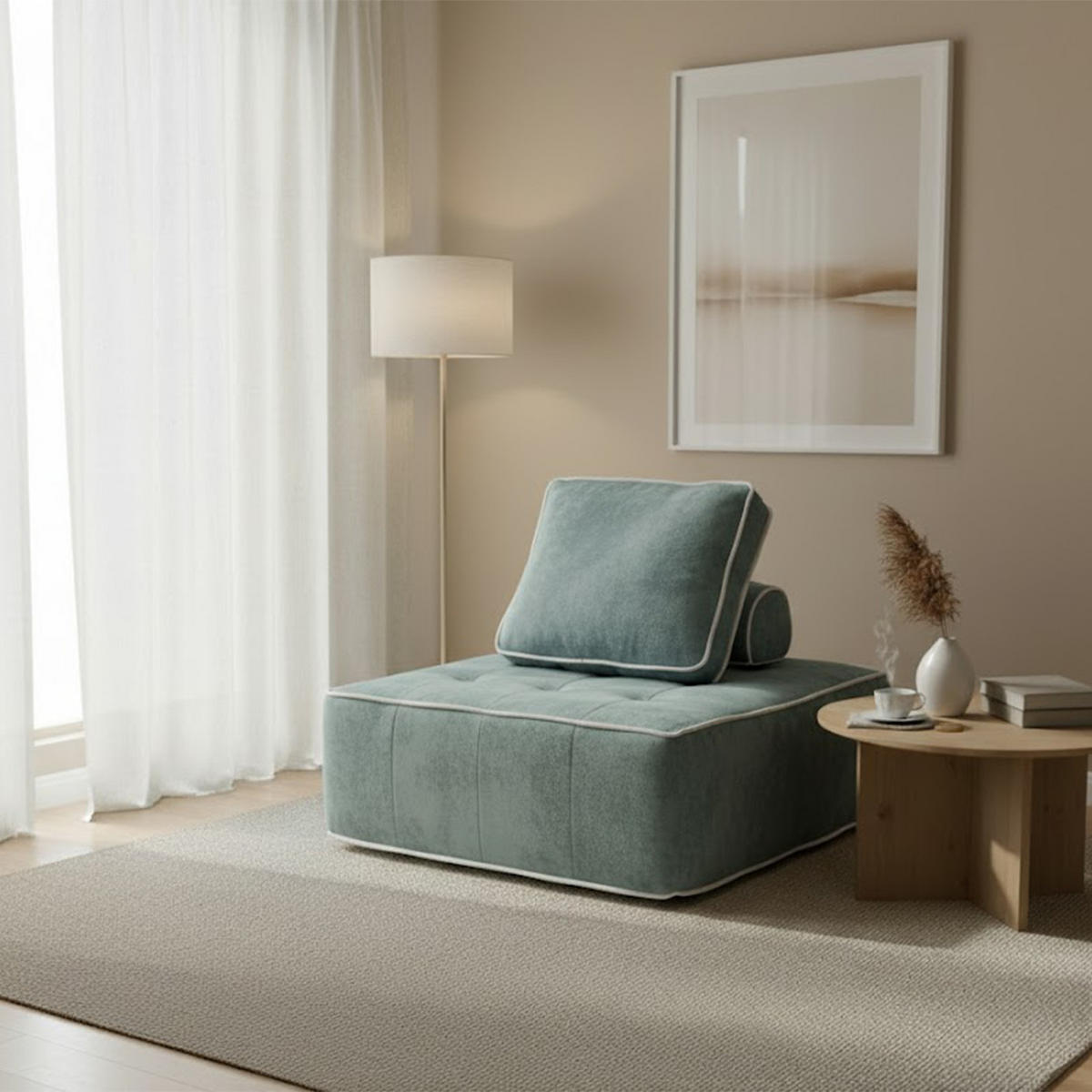 SESSEL Zen Salbei und Weiß 1-Sitzer - Salbeigrün/Weiß, Textil (100/75/100cm) - COCO Living